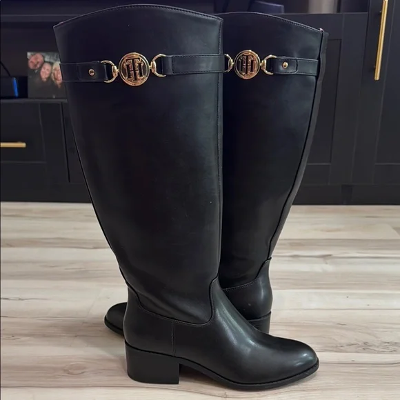 Tommy Hilfiger Monogram Riding Boot in Black - Picture 1 of 8